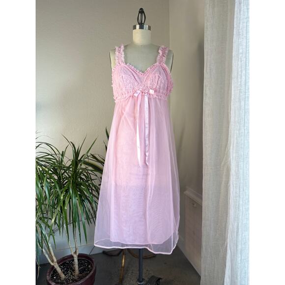 Lenner Shops Women's Small Dress Pink 1950s Nylon Chiffon Babydoll/Nightgown - Picture 1 of 6